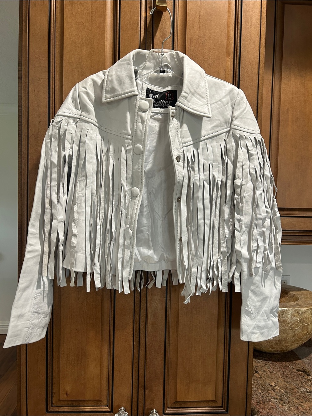 White Fringe Leather Jacket — Women's Western-Inspired Style